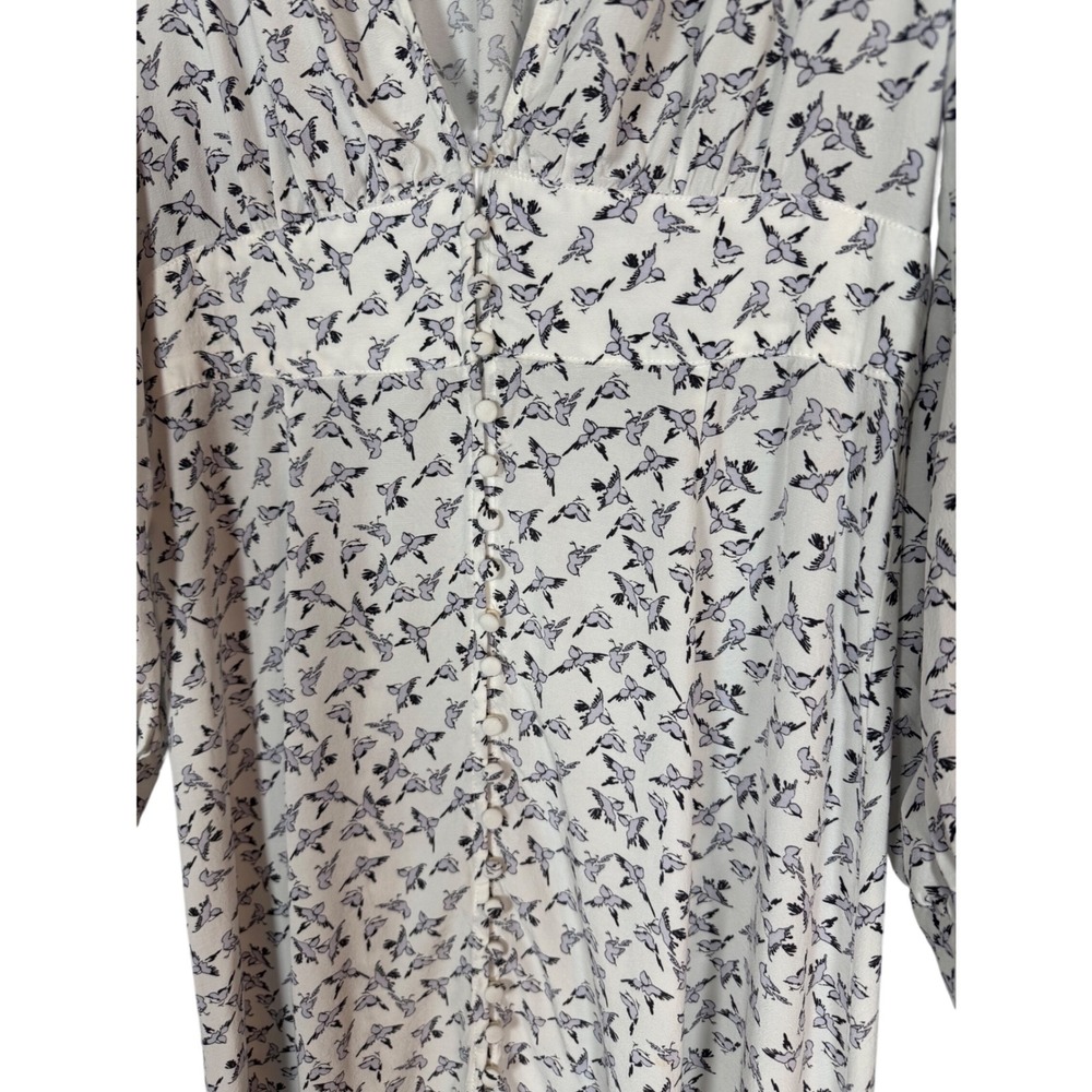 FREE PEOPLE Walk Me Home Maxi Dress, Black Bird Print, Button Down, Size 4 - Picture 3 of 9